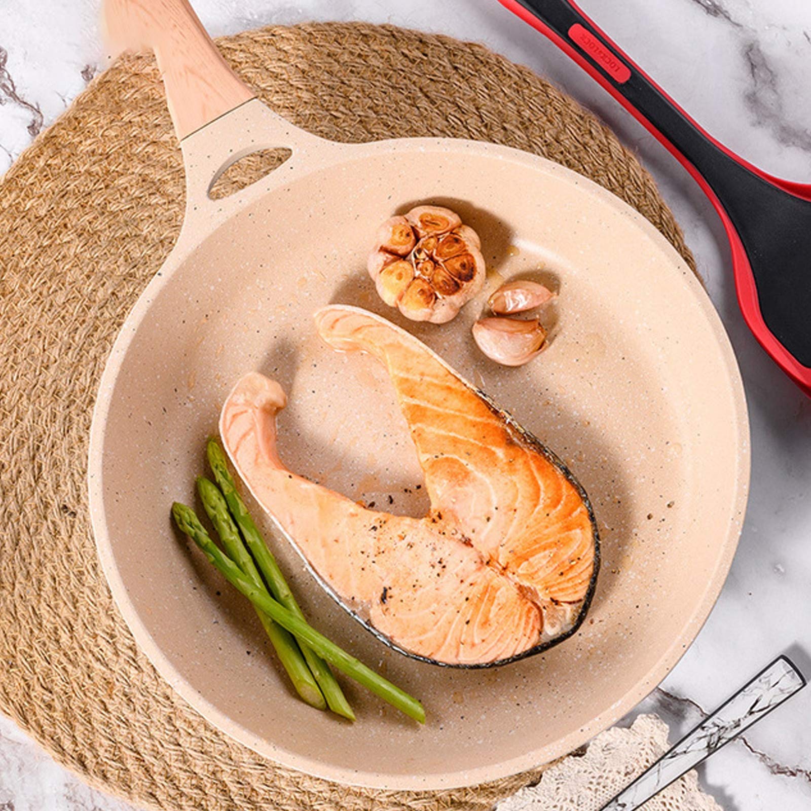 Non-Stick Flat Bottom Wok Pan - 20cm Maifan Stone Coated, Thickened Base for Omelet & Steak - Compatible with Gas, Induction, Electric & Ceramic Stovetops - Perfect for Asian Stir-Fry, Searing Meats & Home Cooking