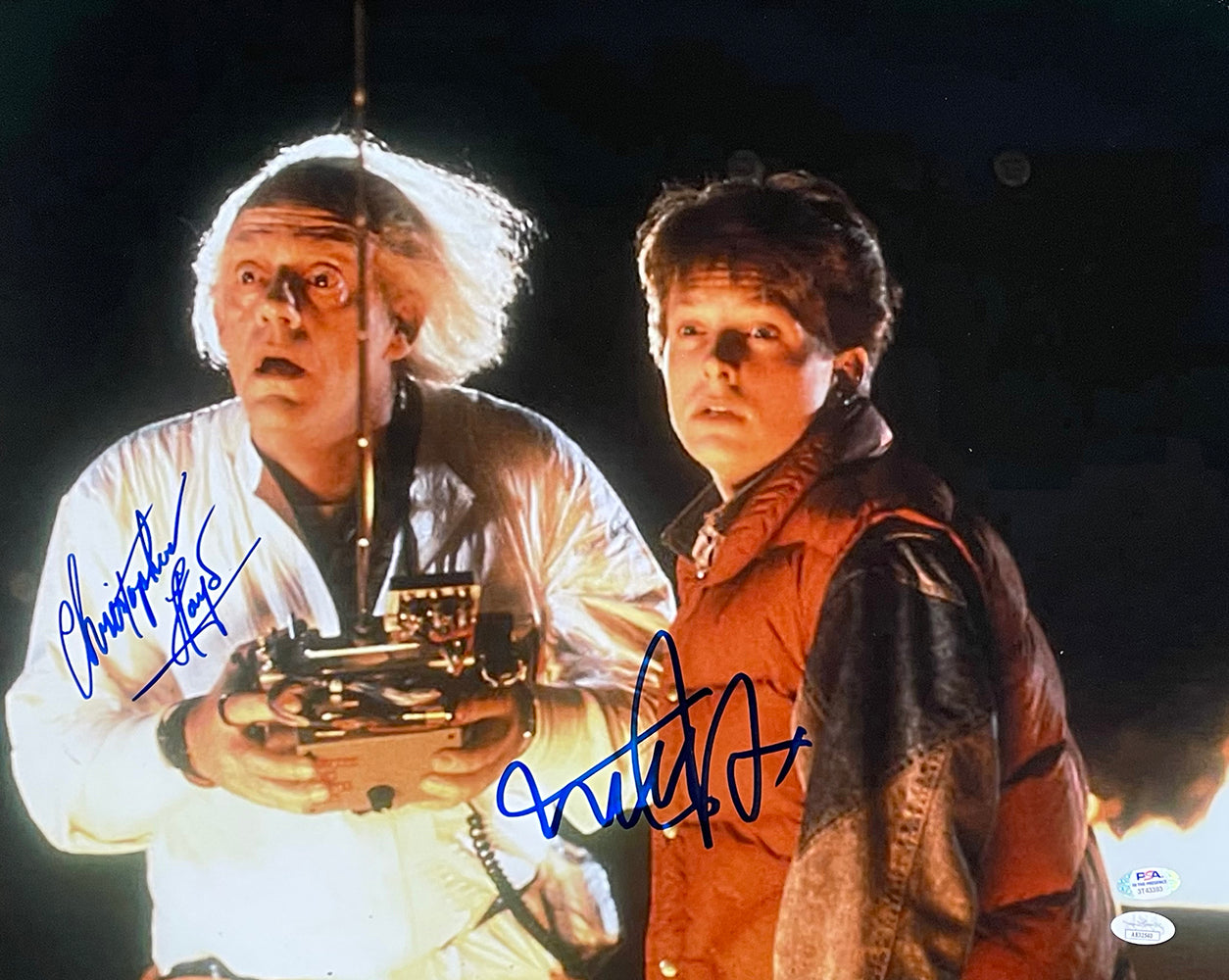 Authentic Michael J. Fox & Christopher Lloyd Signed Back to the Future 16x20 Photo with Remote - JSA PSA Certified Autograph - Perfect for Movie Memorabilia Collectors & Home Theater Decor