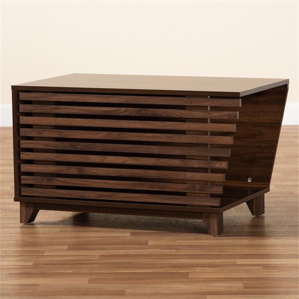 Baxton Studio Eckhart Modern Walnut Brown Wood Cat Litter Box Cover - Stylish Furniture for Home, Living Room, Bedroom & Bathroom - Discreet Pet Litter Solution for Small Spaces