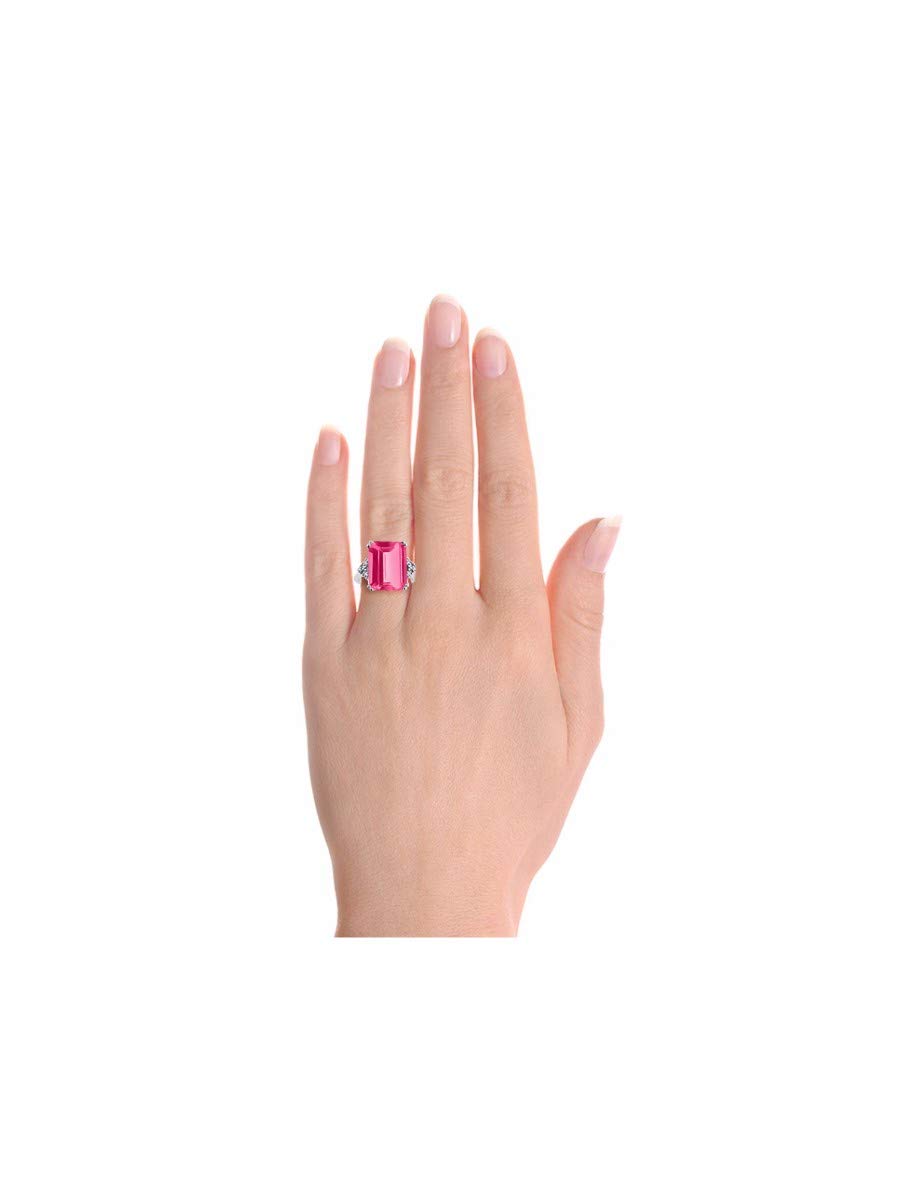 Rylos Emerald Cut Gemstone & Diamond Sterling Silver Ring for Women - Size 5-13 | Elegant 16X12MM Designer Jewelry for Engagement, Wedding & Special Occasions