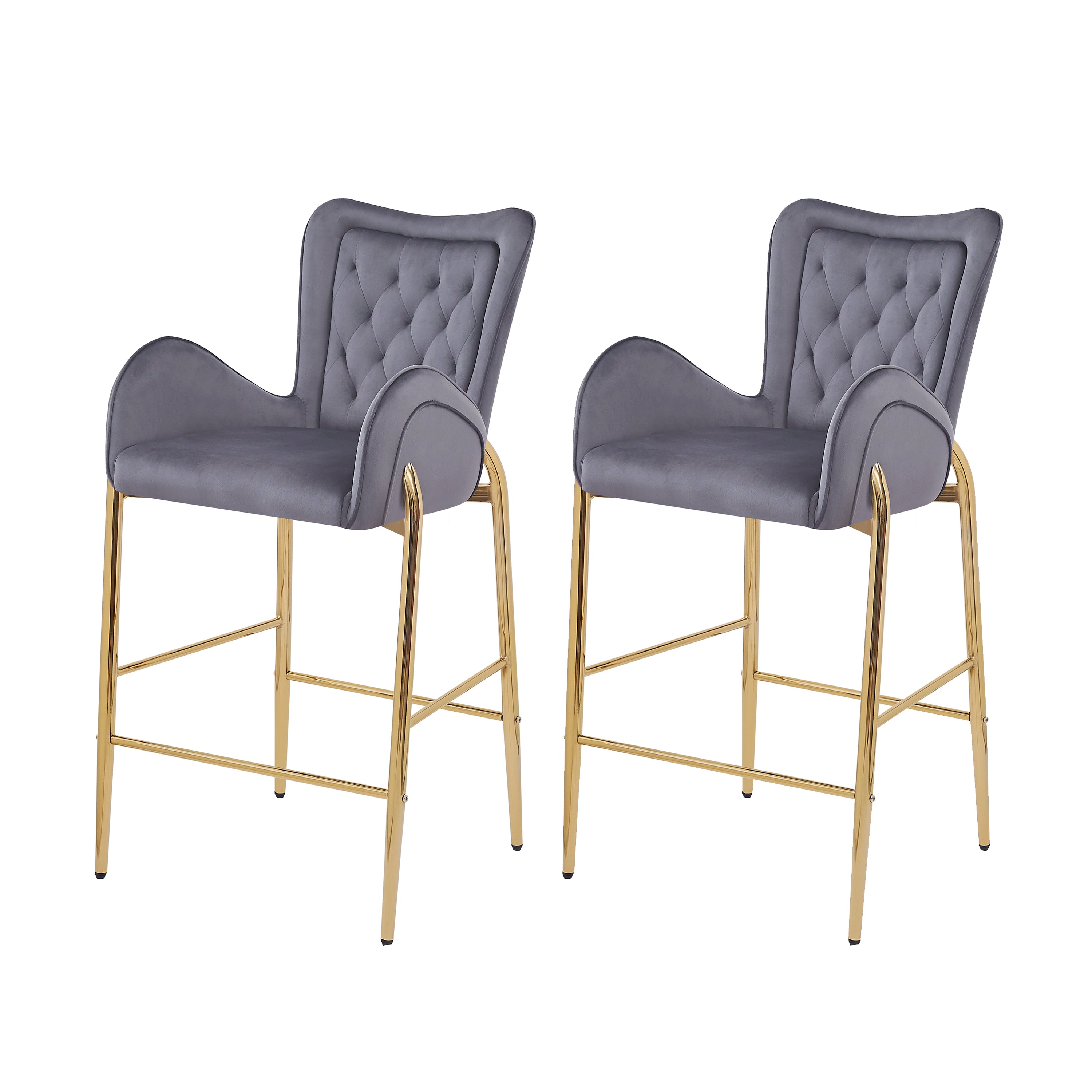 28.75 Inch Counter Height Bar Stools Set of 2 - Velvet Upholstered Bar Chairs with Golden Metal Legs - Perfect for Kitchen Island, Breakfast Nook & Home Bar Decor