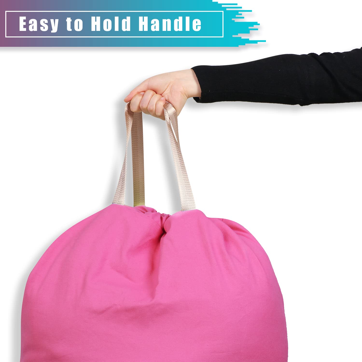 LOLOMLO Extra Large Canvas Laundry Bag with Handles & Drawstring Closure - Heavy Duty Tear-Resistant Storage Bag for Clothes, Travel, College Dorm - 25.5
