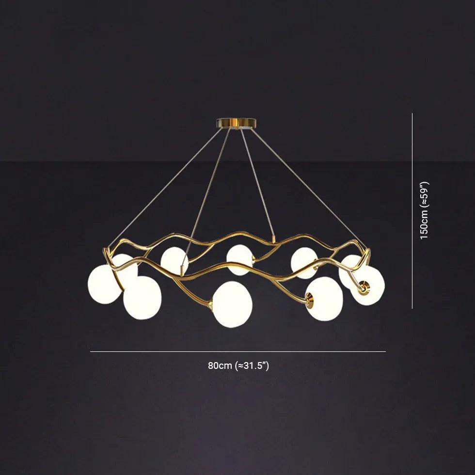 Modern Wave Shaped White Glass Ball Chandelier - Elegant Ceiling Light Fixture for Dining Room, Bedroom & Living Room Decor
