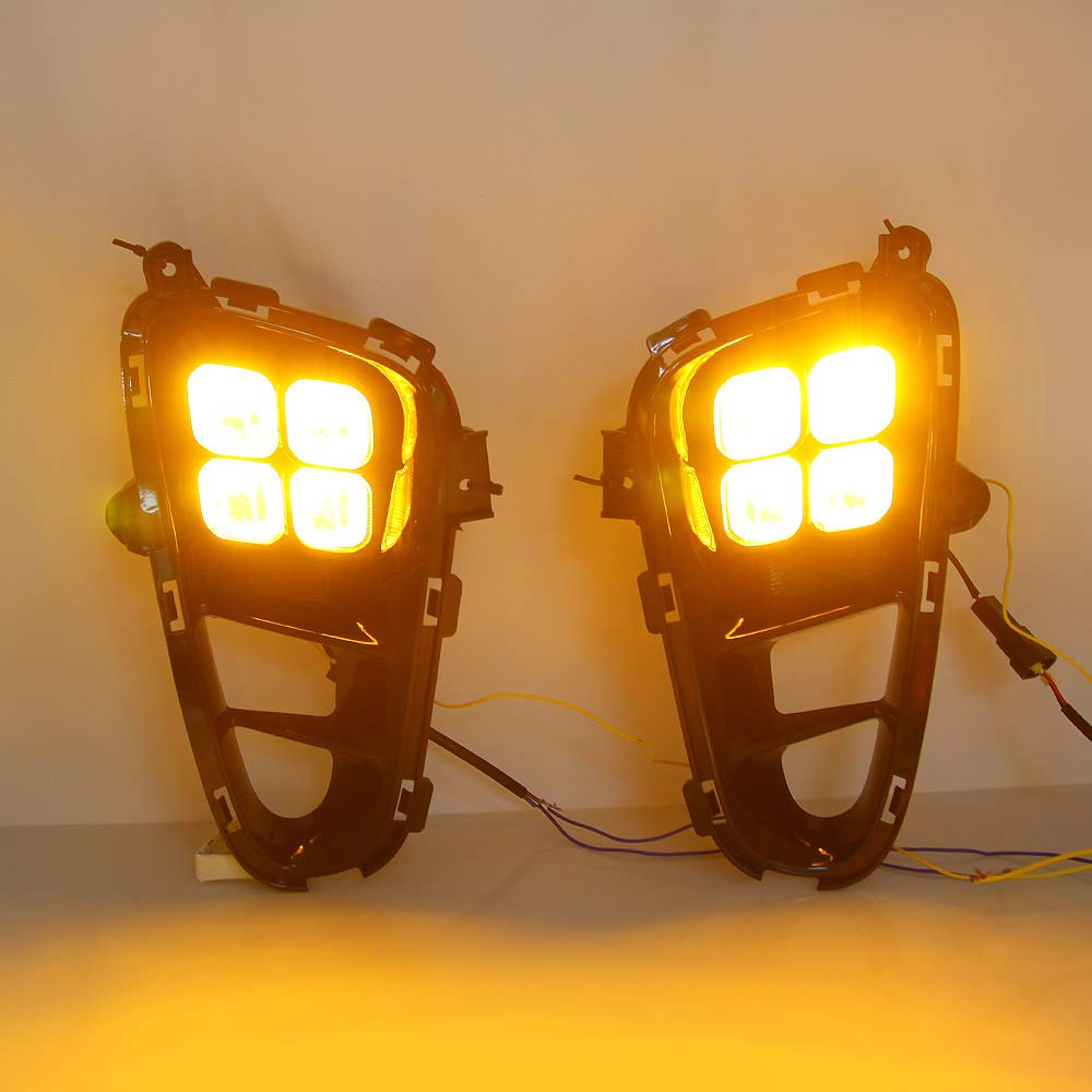 LED Daytime Running Lights DRL for Kia Picanto 2017-2020 - 6000K White 4LEDs 12W Front Bumper Fog Lamps with Amber Turn Signals | Enhanced Visibility & Safety for Day & Night Driving