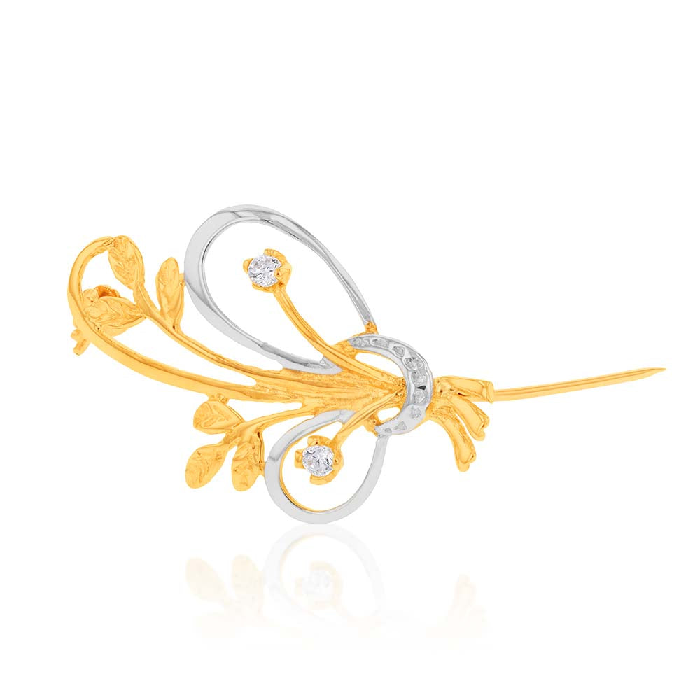 9ct Two Tone Zirconia Flower Bouquet Brooch Pin - Elegant Floral Jewelry for Women, Perfect for Weddings, Parties & Special Occasions