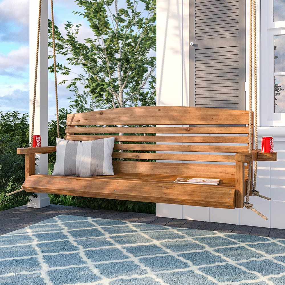 Texas Cedar Co. American Red Cedar Porch Swing - Outdoor Hanging Bench for Patio, Garden & Backyard Relaxation