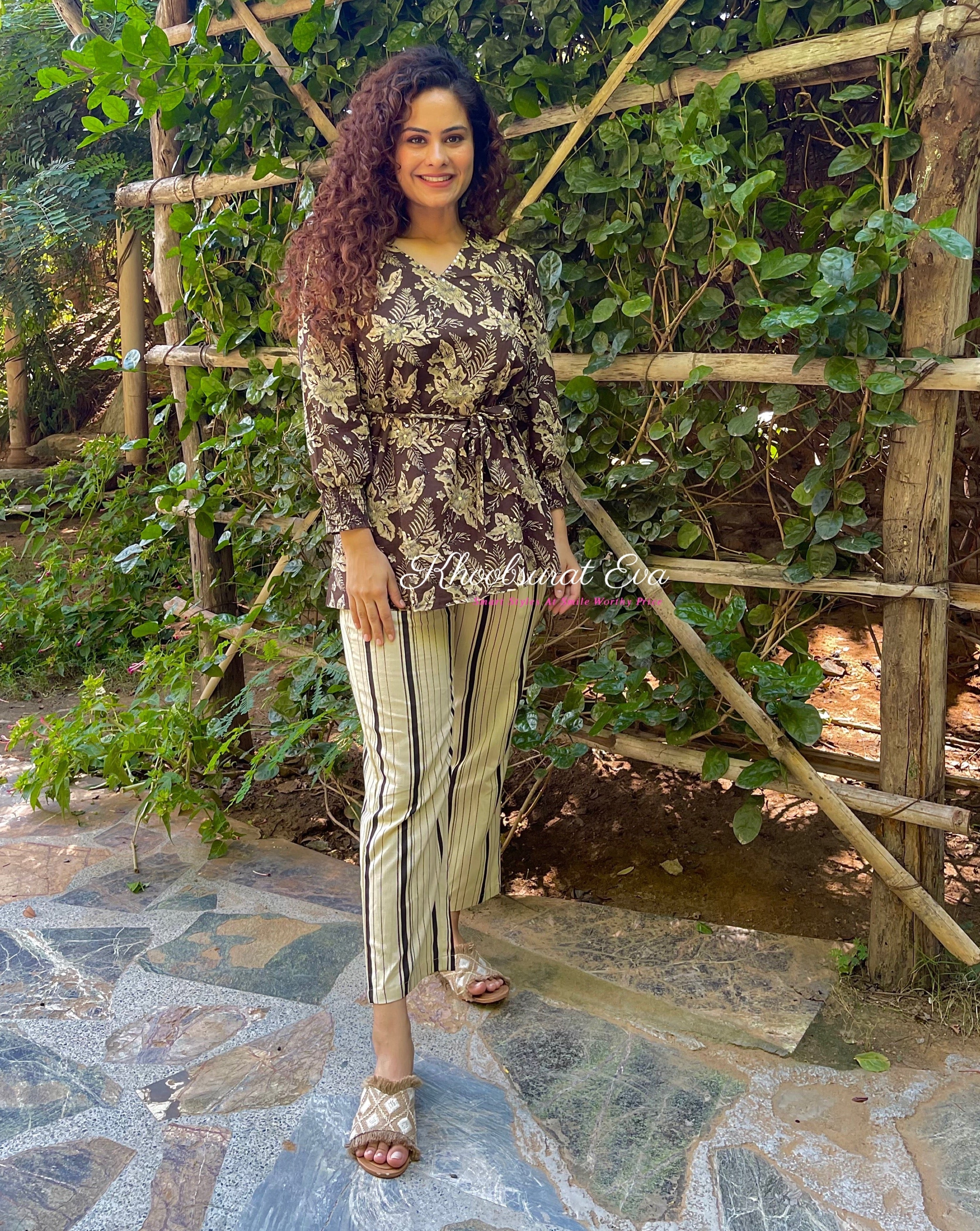 Stylish Brown Cotton Printed Matching Outfit Set for Women - Casual Wear, Summer Outfits, and Everyday Fashion