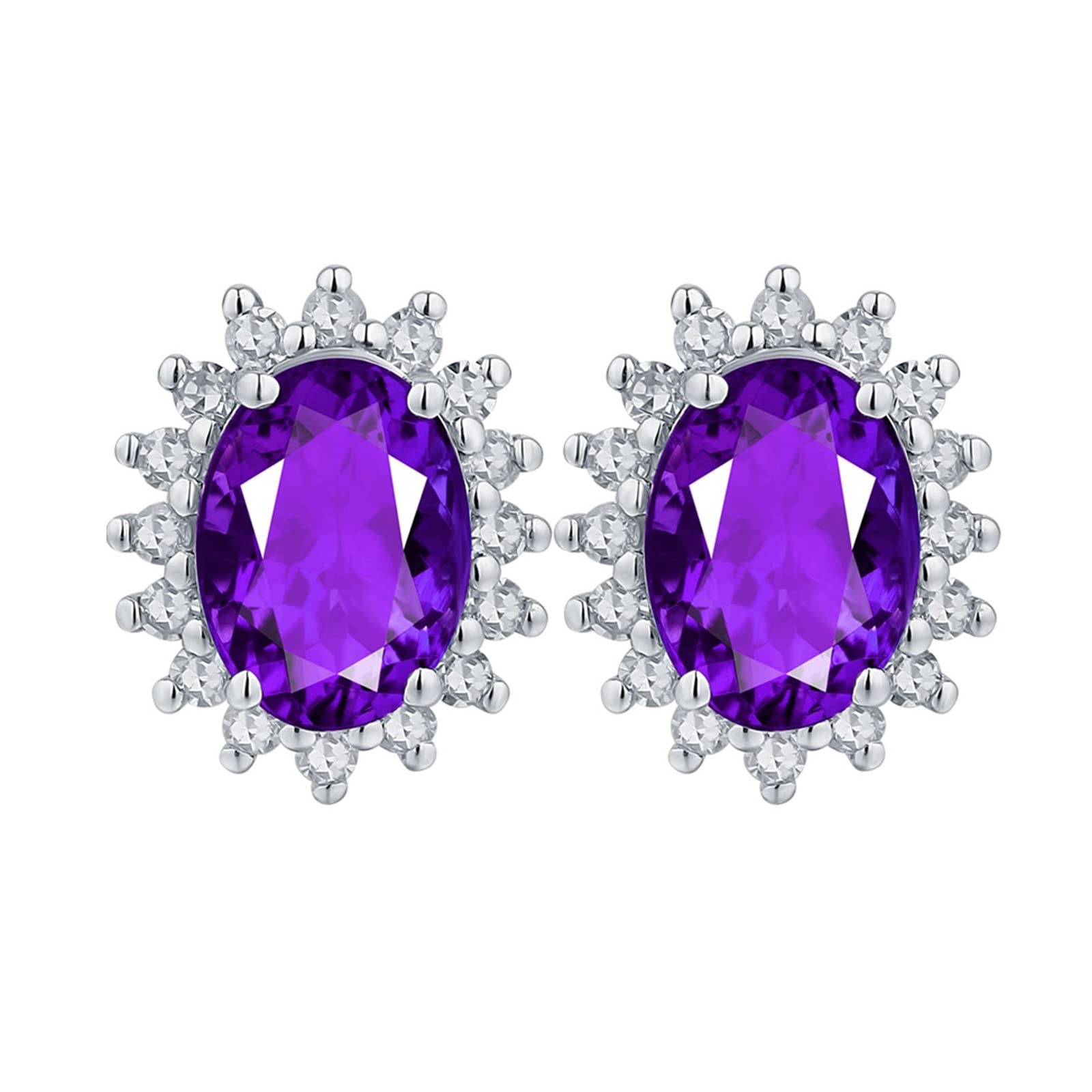 18ct White Gold Amethyst Stud Earrings for Women - 2.13ct Oval Purple Gemstone with Diamond Accents | Elegant Jewelry Gift for Birthday, Anniversary & Special Occasions