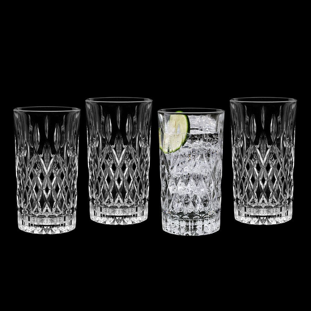 Premium Harding Set of 4 Collins Tumbler Glasses - 14oz Crystal Clear Drinking Glasses for Cocktails, Iced Tea & Juice - Perfect for Home Bars, Restaurants & Parties