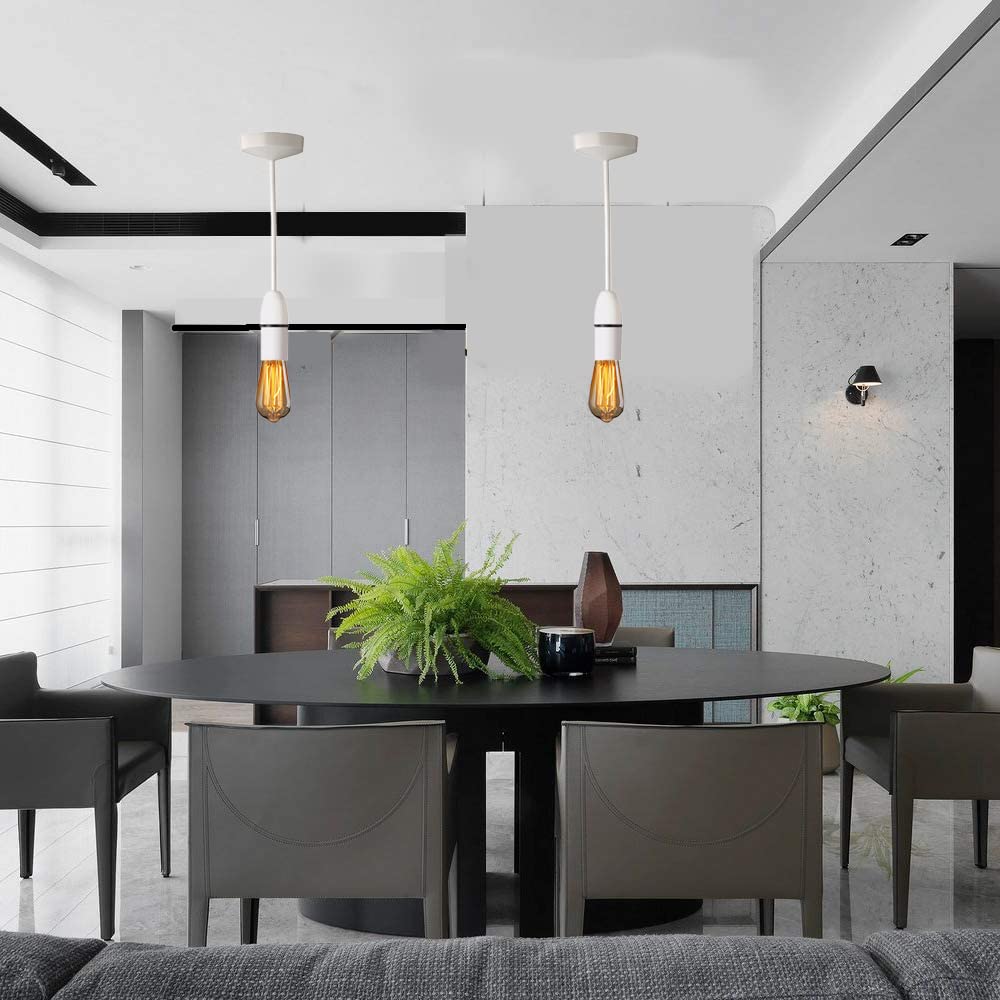 6 Inch White Ceiling Pendant Light Fixture with Lampholder - Flexible Cable Lighting Kit for Dining Room, Kitchen Island, Bedroom & Living Room Decoration