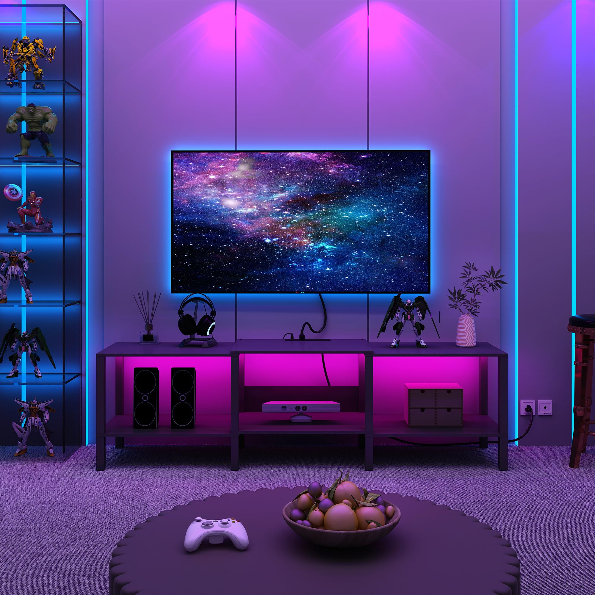 75 Inch Black LED TV Stand for Living Room - Wood Media Console for 45/55/65/75 Inch TVs - Industrial Style Entertainment Center with Power Outlet - Rustic Brown (CaLTV06BKE) - Perfect for Home Theater & Modern Living Rooms