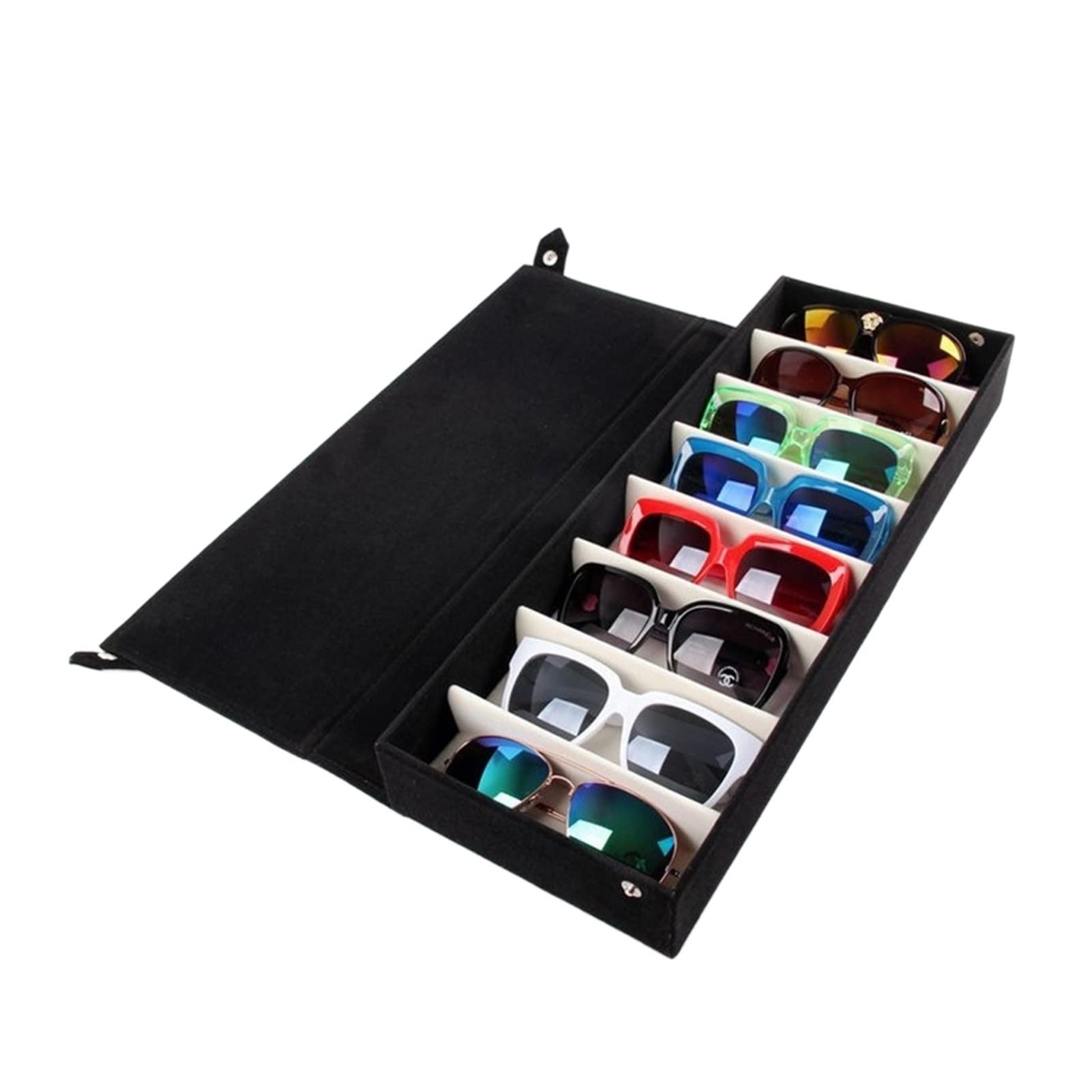 8 Grid Sunglasses Organizer & Jewelry Display Case - Black Eyeglass Storage Box with Rack (48.5x18x6cm) - Perfect for Retail Stores, Boutiques & Home Organization
