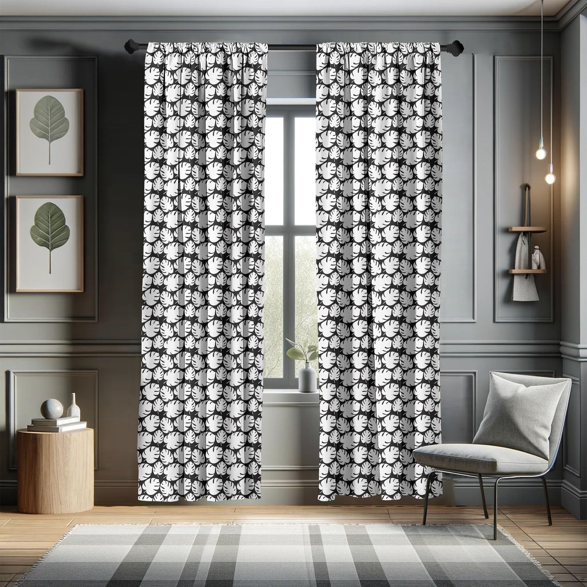 Ambesonne Black and White Jungle Leaf Window Curtains - 28