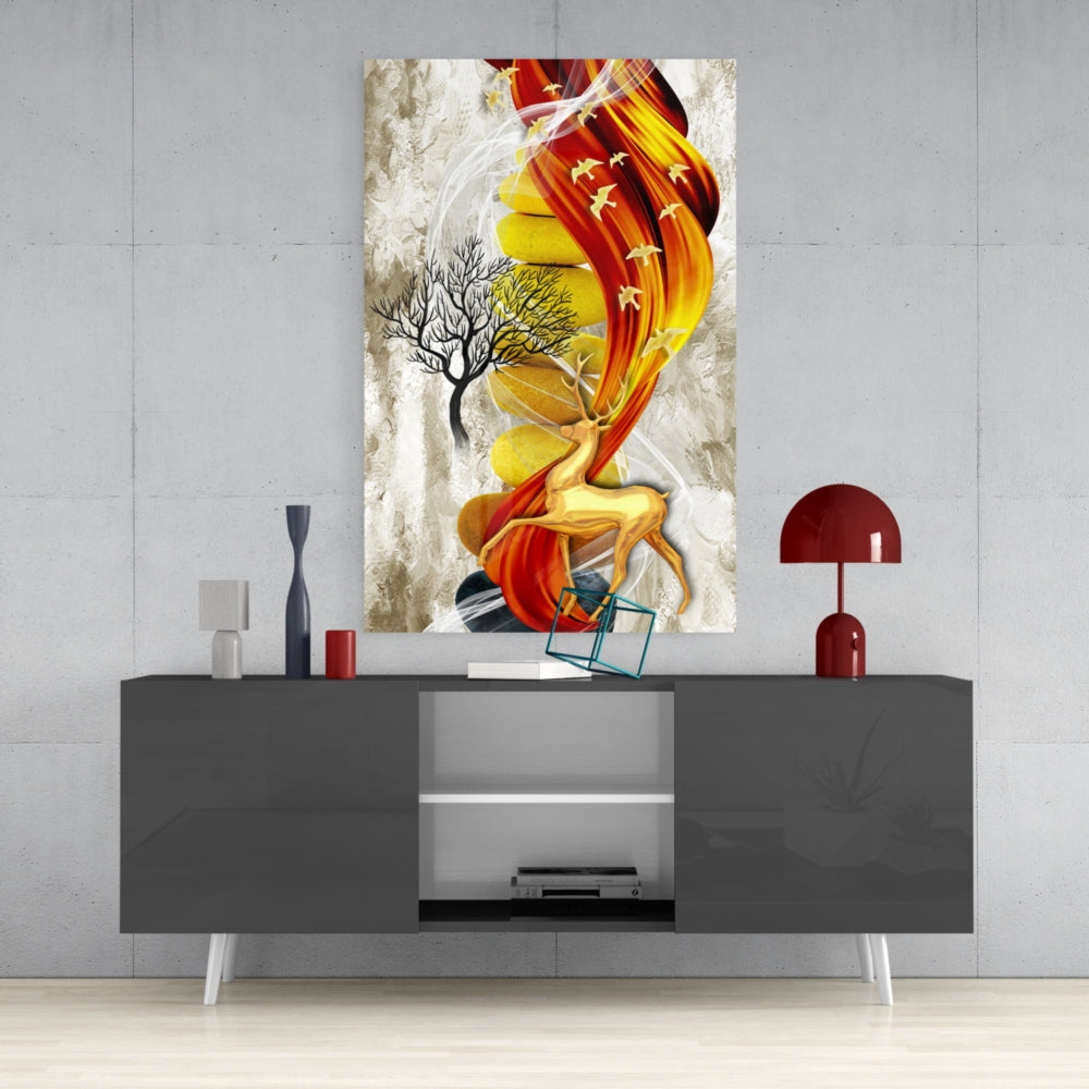 Golden Deer Illustration Wall Art - Elegant Home Decor for Living Room, Bedroom & Office - Perfect Gift for Nature Lovers