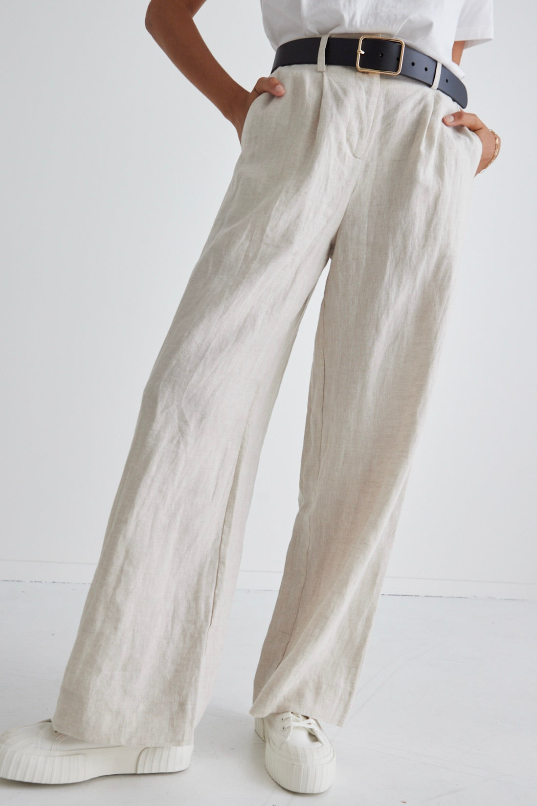 Island Natural Linen Pleat Front Wide Leg Pants for Women - Comfortable Summer Casual Trousers for Beach, Vacation & Everyday Wear