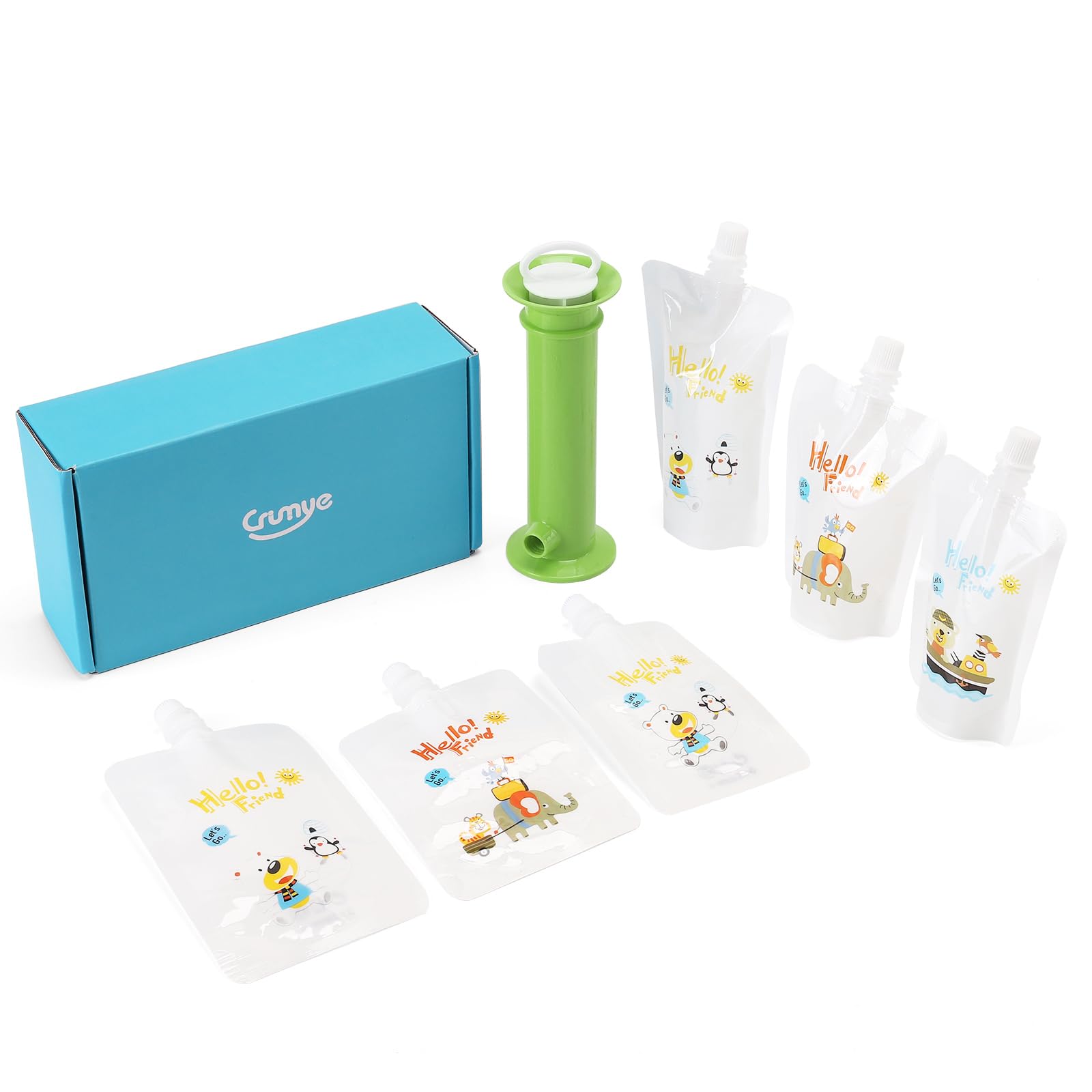 Crumye 7-Piece BPA-Free Baby Food Pouch Maker Set - Reusable & Easy Clean Toddler Squeeze Puree Pouches for Fruits & Veggies (Green) | Perfect for Homemade Baby Food, On-the-Go Snacks & Daycare Meals