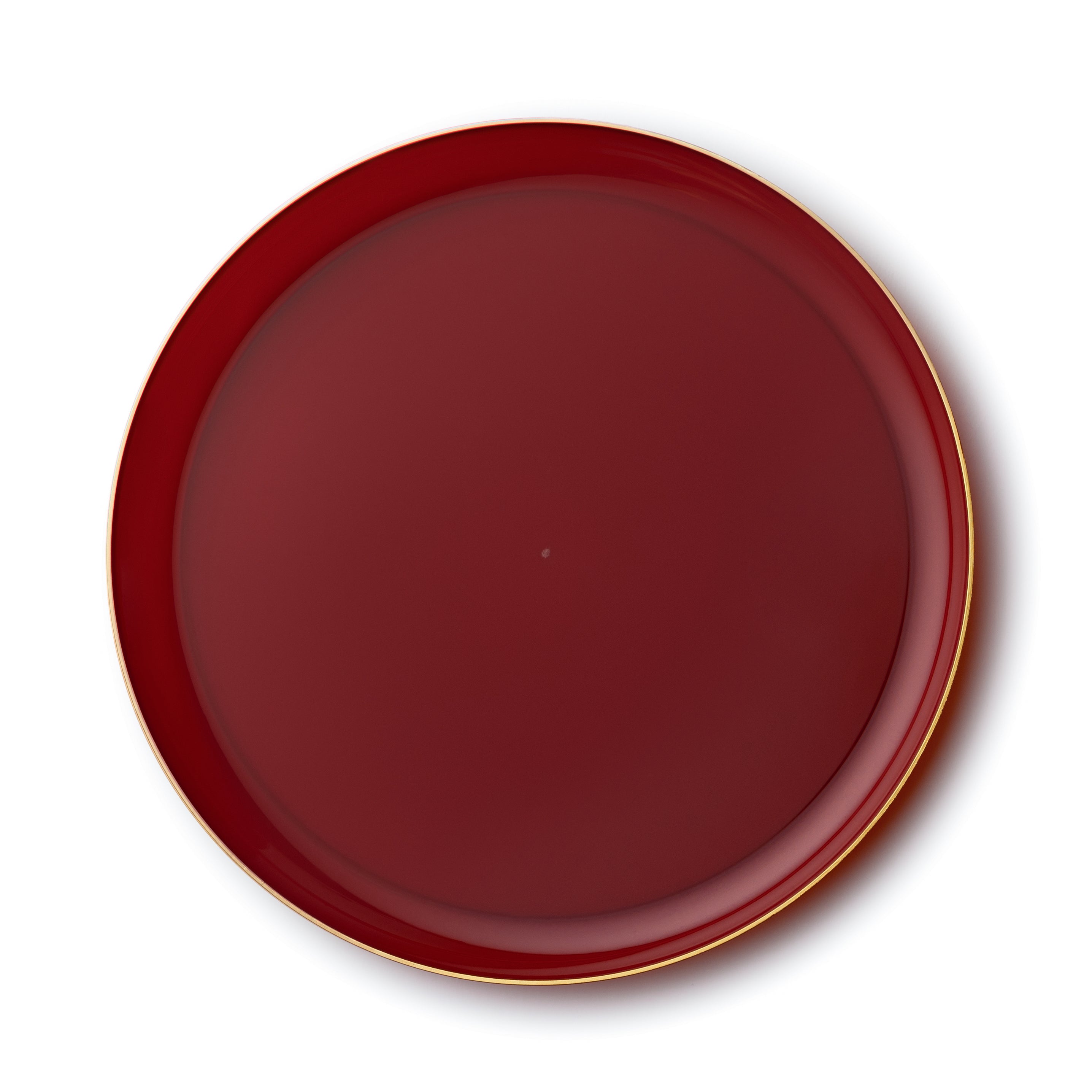Premium Cranberry & Gold Round Plastic Plates - Elegant Disposable Dinnerware Set of 10 for Parties, Weddings & Special Events