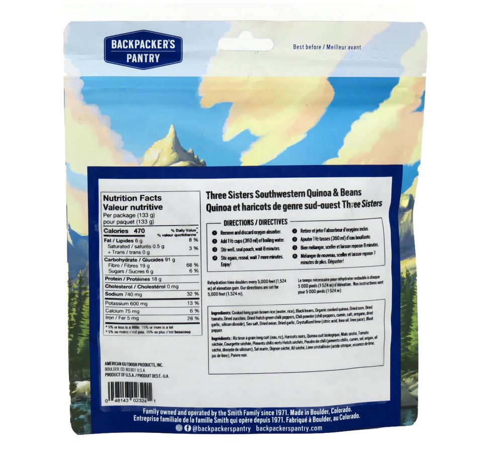 Backpacker's Pantry Three Sisters Quinoa & Beans - Lightweight Freeze-Dried Meal for Hiking, Camping & Emergency Preparedness - Single Serving Backpacking Food