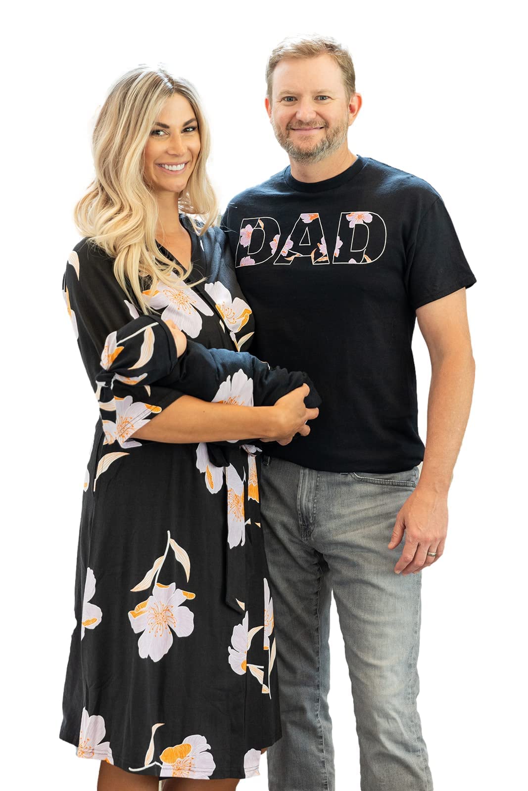 Baby Be Mine Maternity Nursing Robe, Newborn Swaddle Blanket & Daddy T-Shirt Set | Soft Delivery Gown for Breastfeeding Mothers | Perfect Baby Shower Gift & Hospital Bag Essential