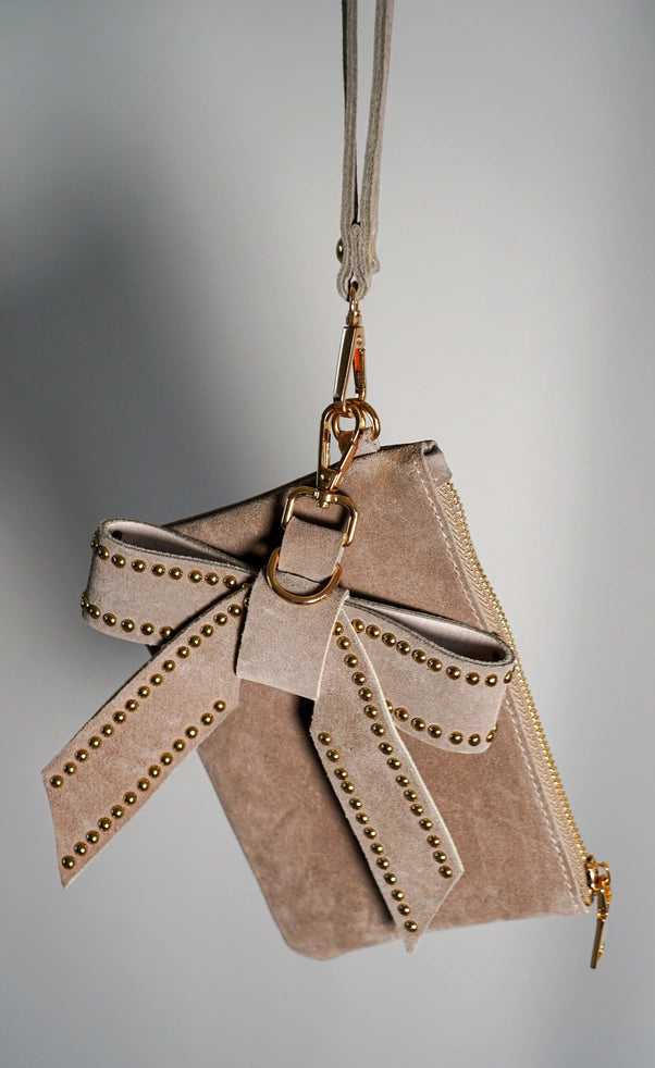 Stylish Suede Wristlet & Bow Hang Off Set of 2 - Perfect for Handbag Accessories & Gift Giving