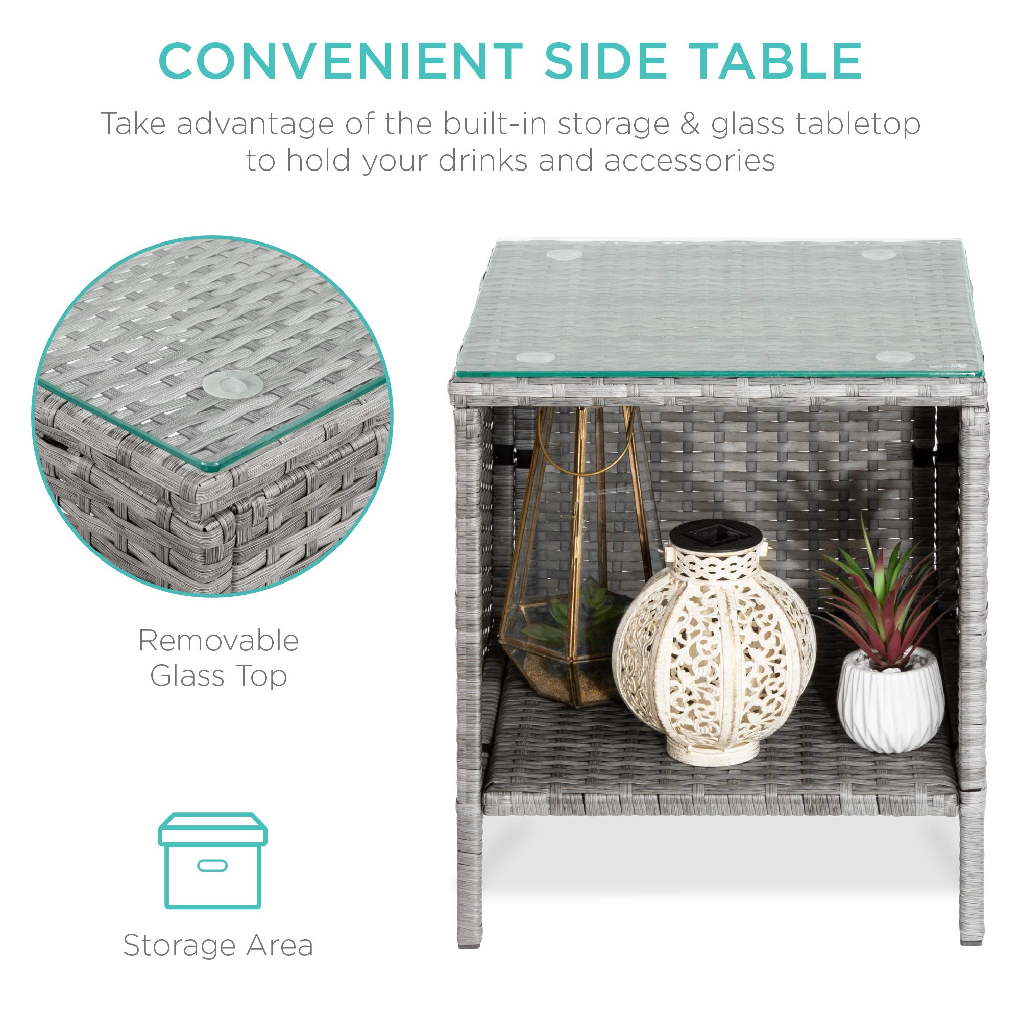 Best Choice Products 3-Piece Outdoor Wicker Conversation Bistro Set - Space Saving Patio Furniture with Side Table for Garden, Balcony & Small Spaces - Gray/Navy - Perfect for Coffee Mornings & Relaxing Evenings