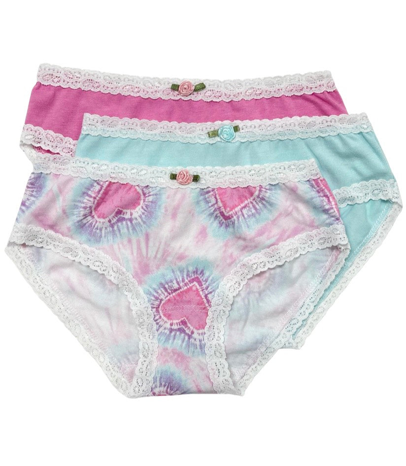 Tie Dye Hearts 3-Pack Cotton Panties for Women - Soft Comfortable Underwear for Daily Wear, Yoga & Sleep