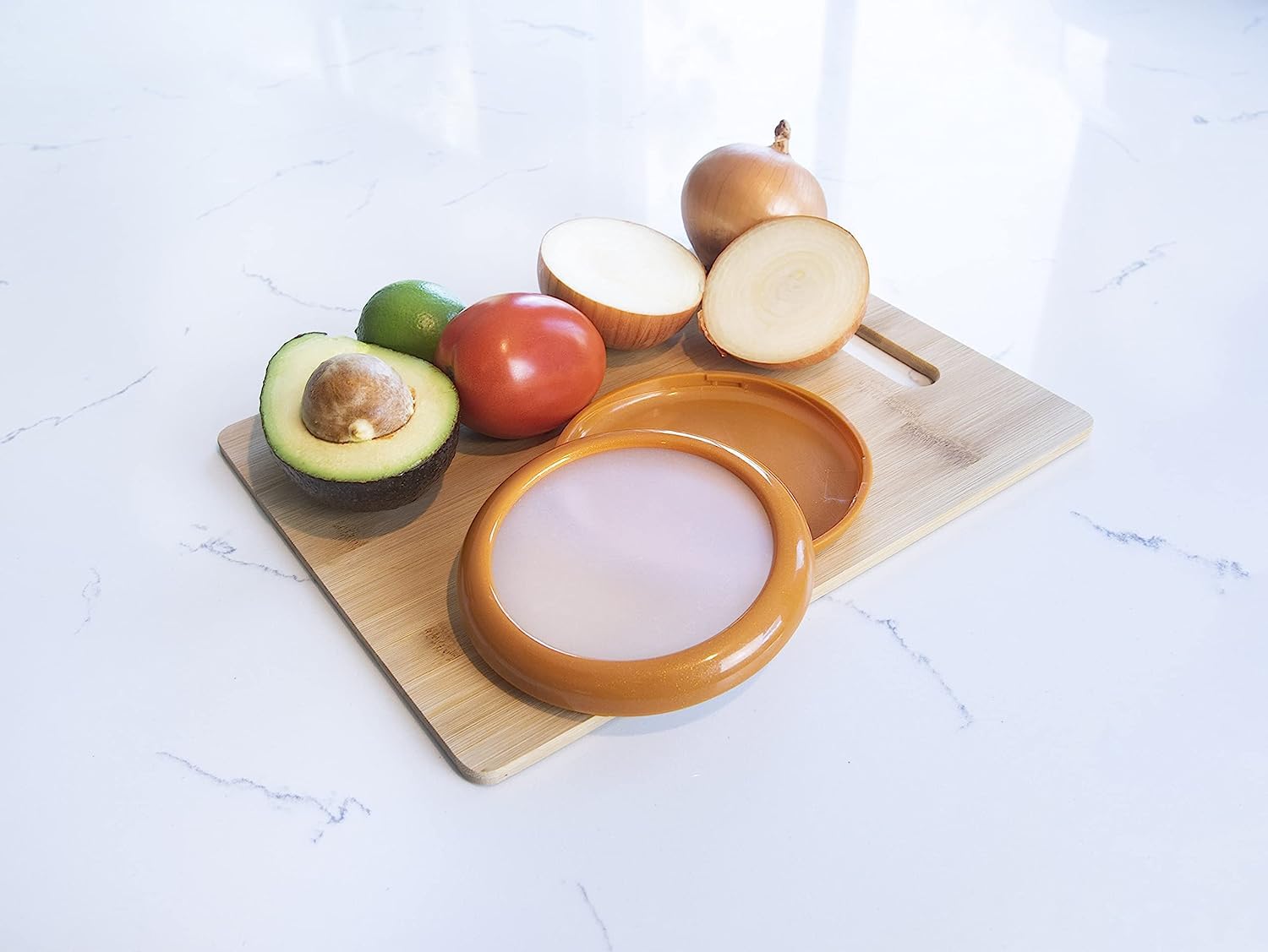 Joie Onion Stretch Pod - 2 Pack | Fresh Onion Storage Container for Refrigerator | Extends Vegetable Shelf Life | Perfect for Kitchen, Pantry & Meal Prep Organization (Orange)