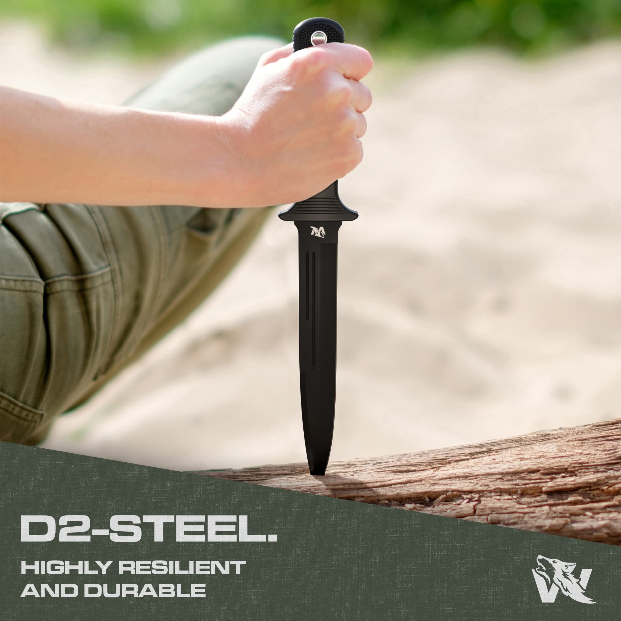 D2 Steel Fixed Blade Hunting Knife with Sheath - Large Survival Knife with Non-Slip TPE Handle & Full Tang Design - Outdoor Camping, Hunting, Bushcraft Essential Tool