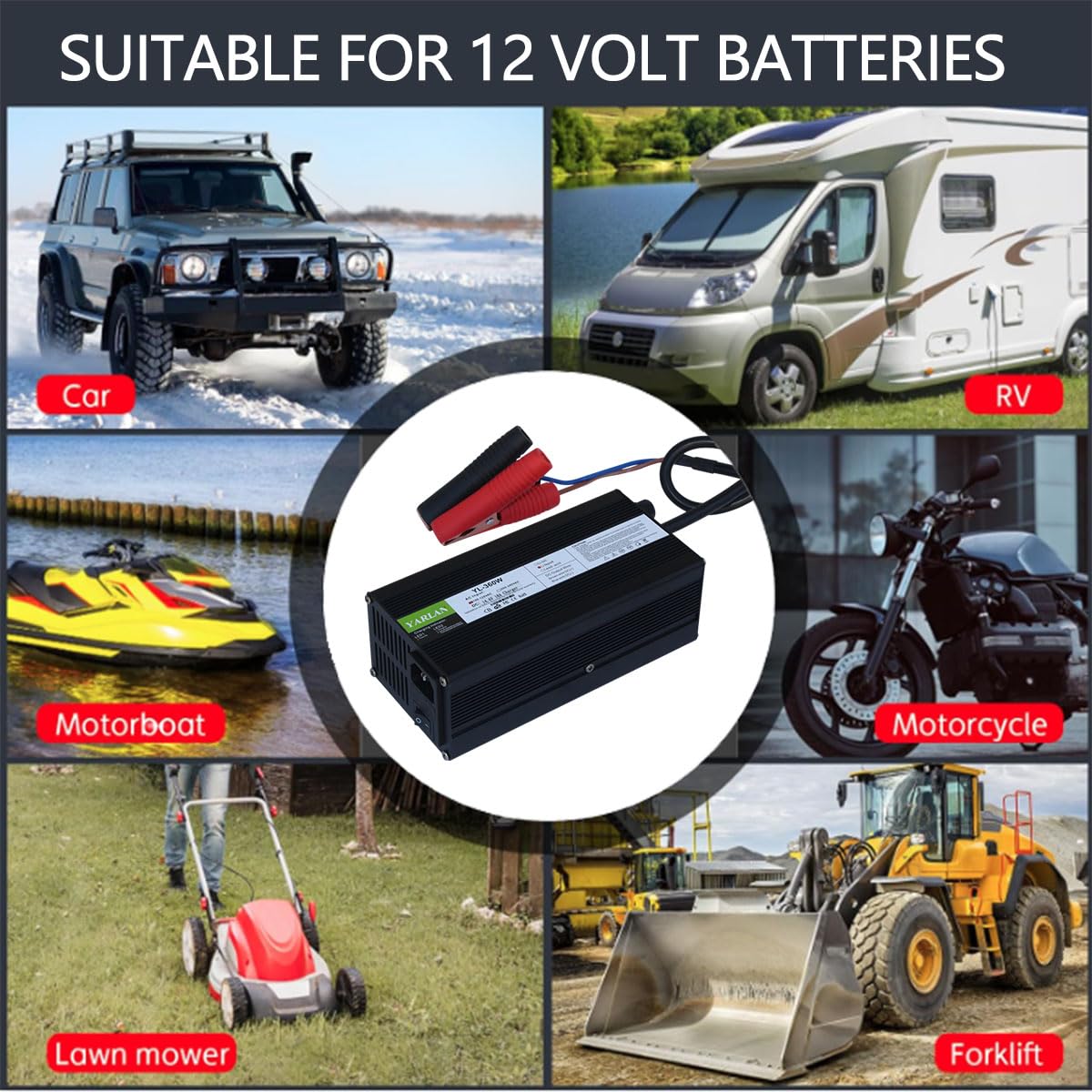 14.6V 20A LiFePO4 Battery Charger for 4S 12.8V/14.4V Lithium Iron Phosphate Batteries - Smart Fast Charging with LED Display - Perfect for Solar Power Systems, Electric Vehicles, and Marine Applications