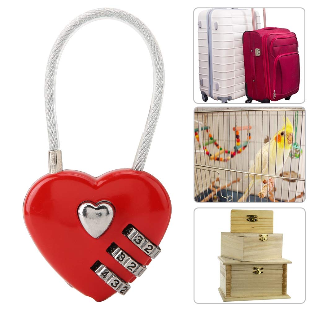 Dioche Heart-Shaped 3-Digit Combination Luggage Lock - Secure Travel Lock for Suitcases, Backpacks, Jewelry Boxes & Gym Lockers (Red) | Perfect for Couples, Travelers & Home Security