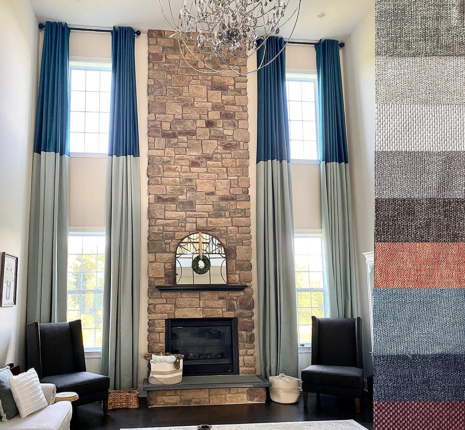 Custom Extra Long Linen Curtains 9-24 ft - Dual Color Blackout Drapes for Living Room & Bedroom - 100