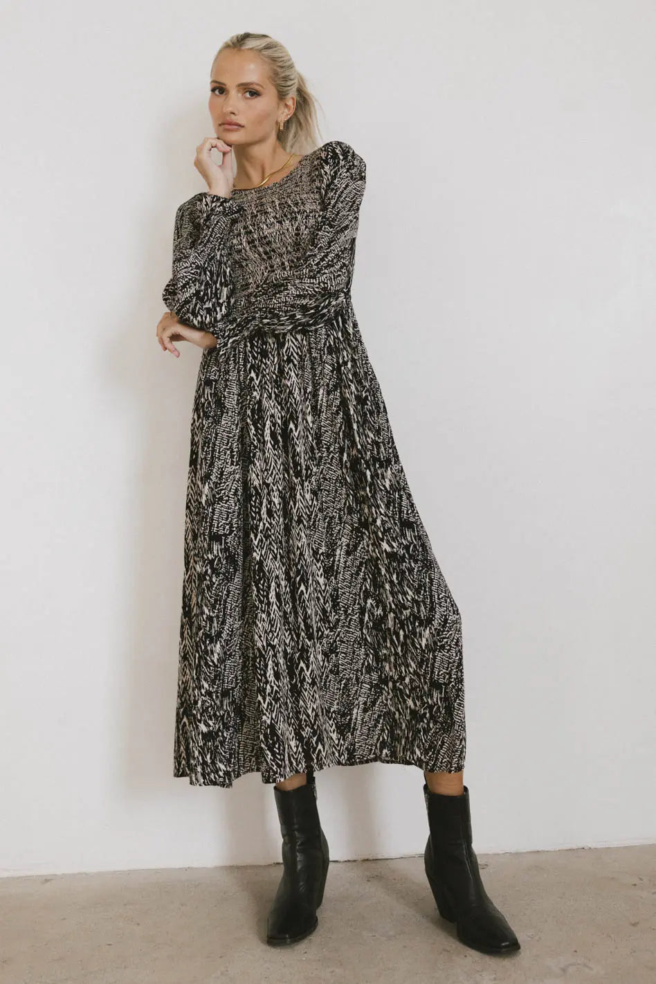 Justice Abstract Print Black Midi Dress - Elegant & Stylish for Casual Outings, Parties & Special Occasions