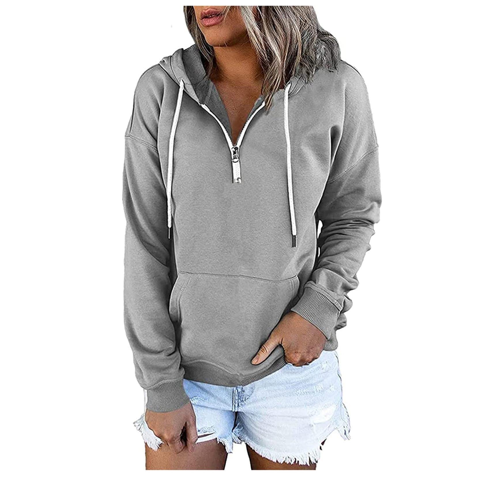 FMCHICO Women's Casual Long Sleeve Zip-Up Hoodie - Loose Drawstring Pullover Sweatshirt for Everyday Wear | Perfect for Workouts, Lounging & Outdoor Activities