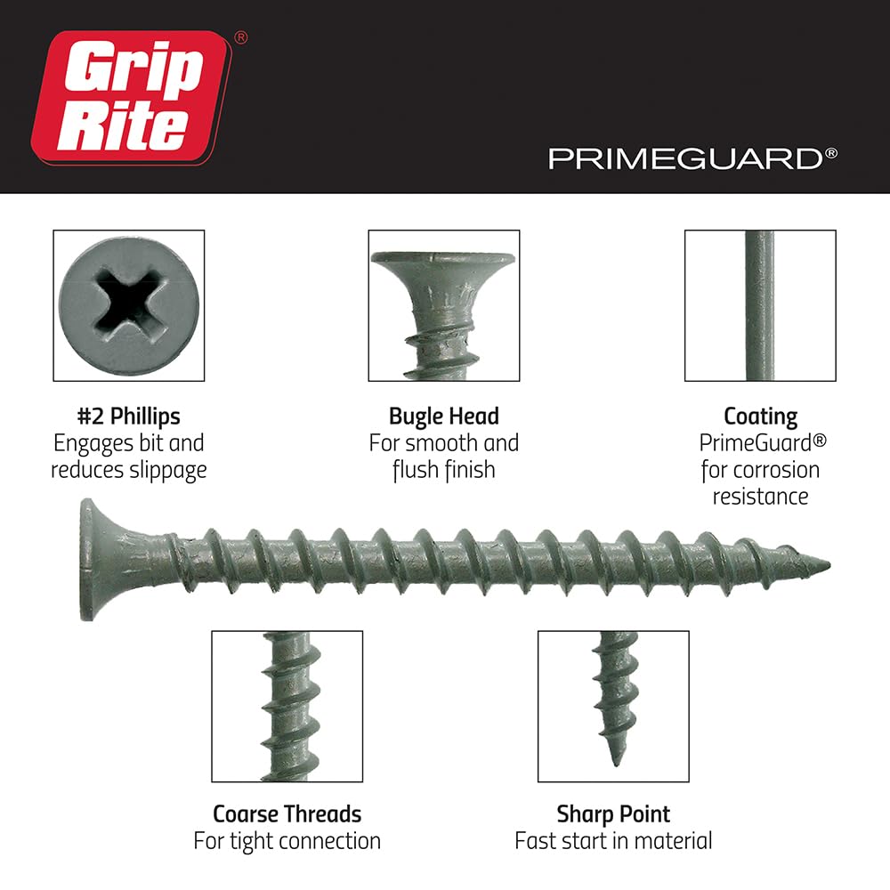 PRIMESOURCE PTN21225B 8x2.5 Inch Coarse Thread Exterior Screws with Bugle Head - 25 Pound Bucket, Weather-Resistant Gray Coated Screws for Deck Building, Fence Installation & Outdoor Construction Projects