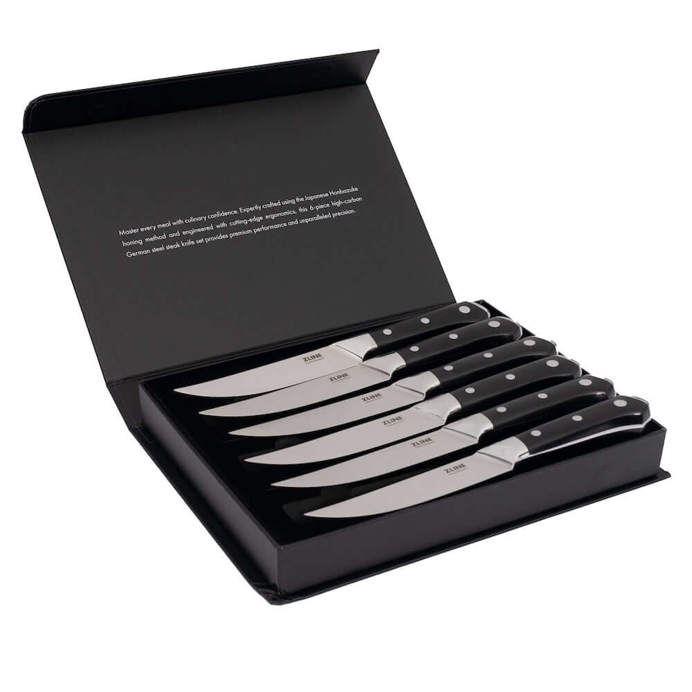 ZLINE 6-Piece Professional German Steel Steak Knife Set - High-Quality Stainless Steel Knives for Steak, Meat & BBQ - Perfect for Dining, Gifts & Kitchen Essentials (STK GS 6)