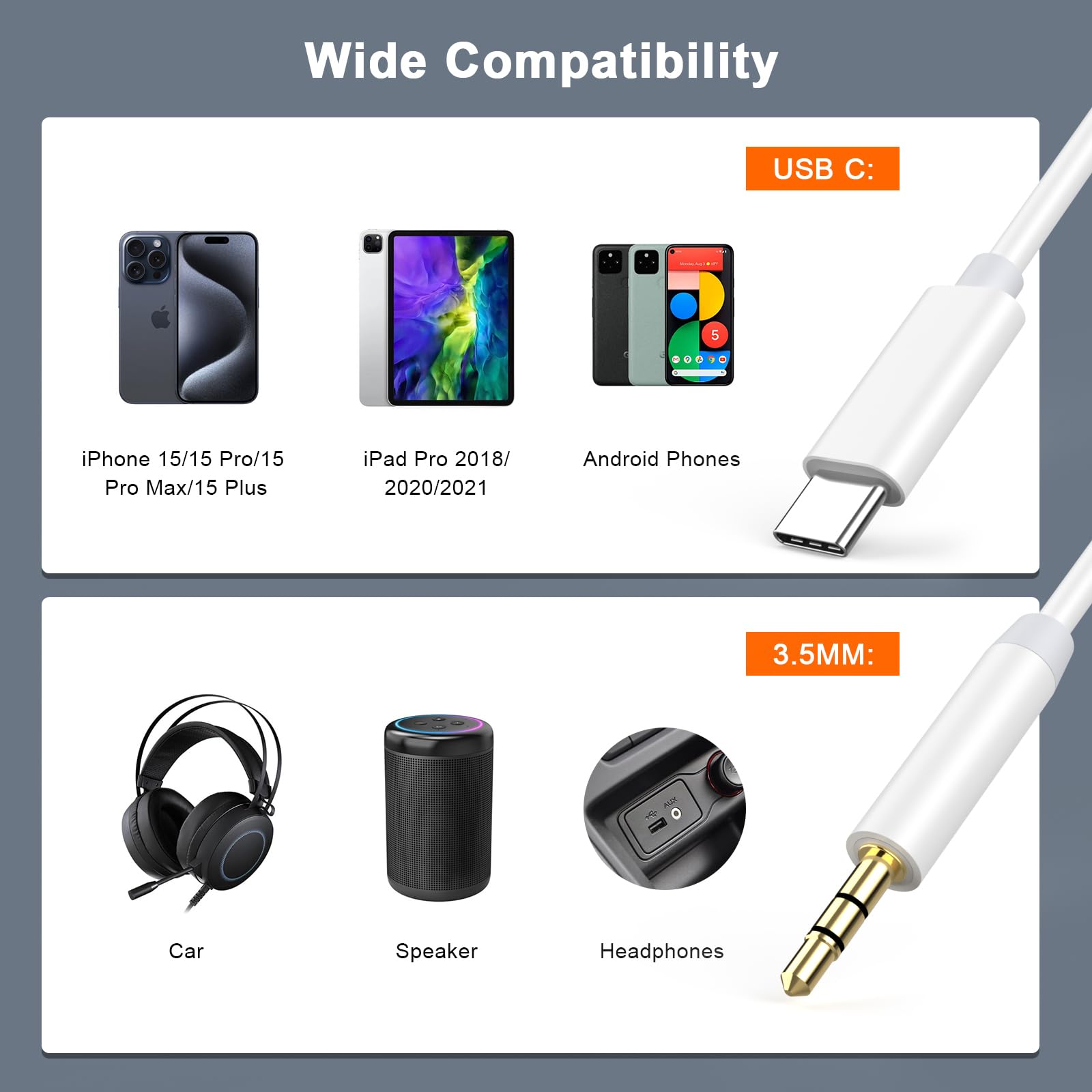 3.3ft USB Type C to 3.5mm Aux Audio Cable for iPhone 16/15 Series - Car, Home Stereo, Headphones & Speaker Compatible - Perfect for Music Streaming in Vehicles & Home Audio Systems