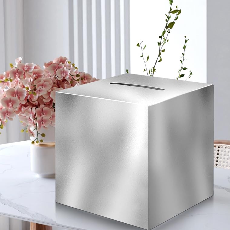 Adorox Silver Money Box - Memory Card Holder & Reception Centerpiece - Perfect for Weddings, Parties, and Gift Giving