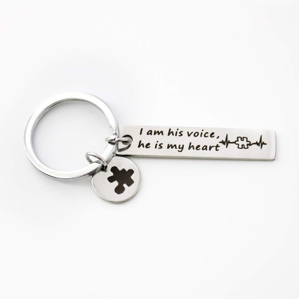 Autism Awareness Keychain - 'I Am His Voice He is My Heart' Puzzle Piece Charm for Autism Moms | Thoughtful Gift for Special Needs Parents, Teachers & Caregivers | Show Support at Schools, Events & Daily Life