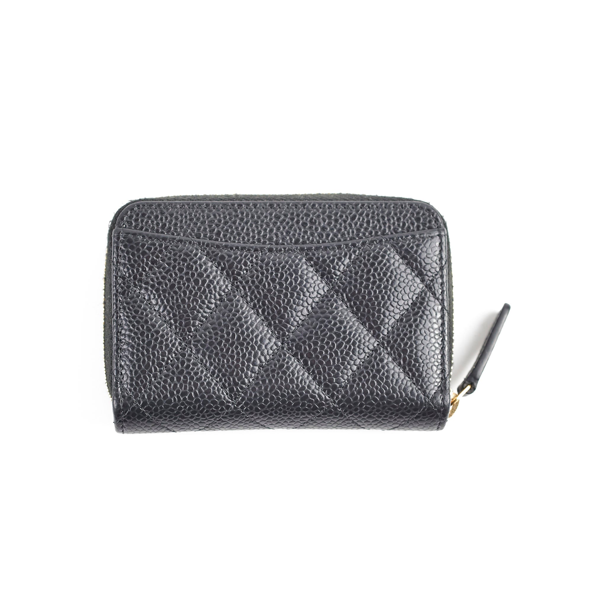 Chanel Caviar Leather Zipper Card Holder Wallet for Women - Black Luxury Compact Wallet for Credit Cards & Cash - Perfect for Everyday Use, Travel & Gifting