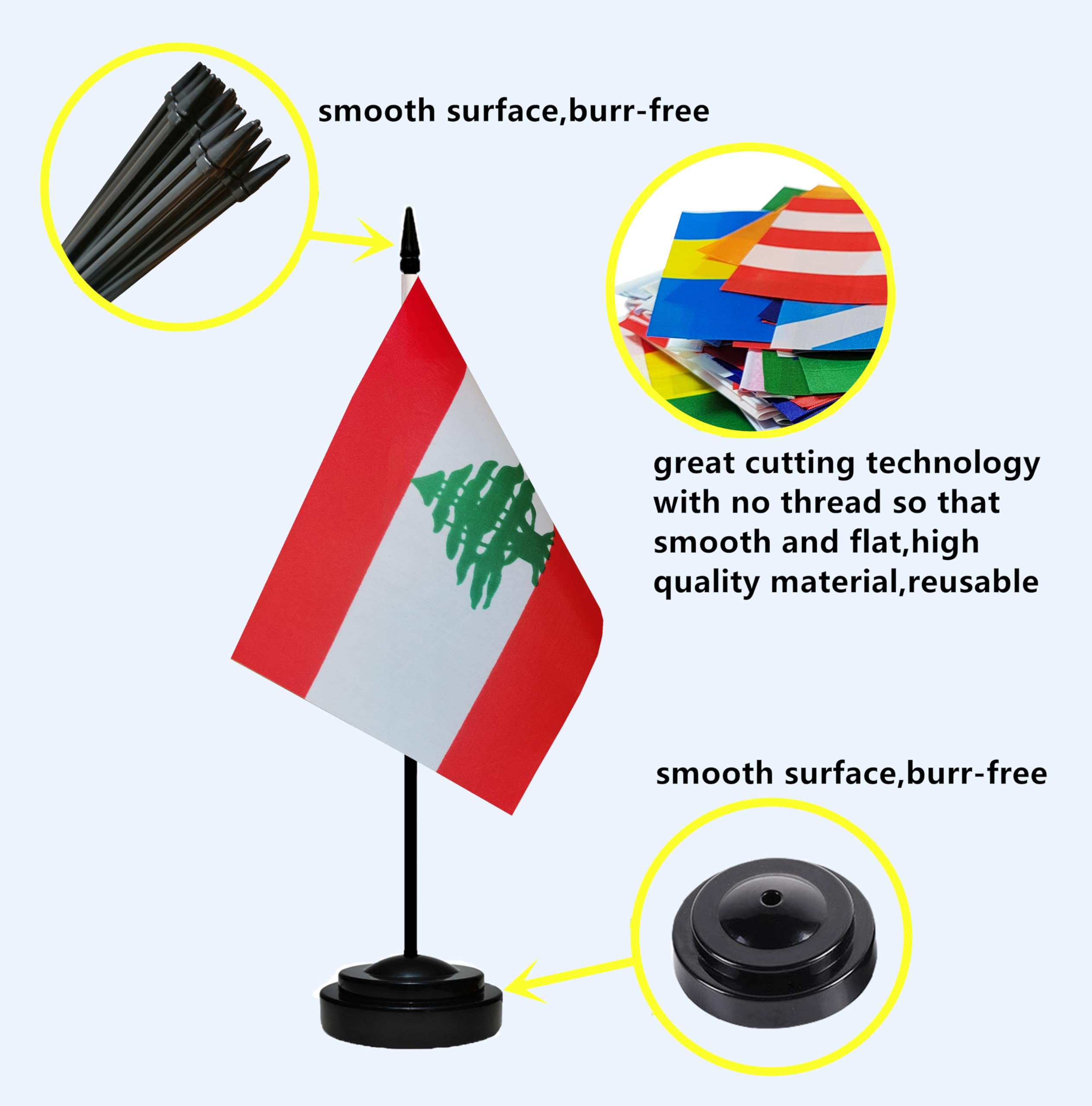 Premium 2-Pack Mini Lebanon Lebanese Desk Flags - 13