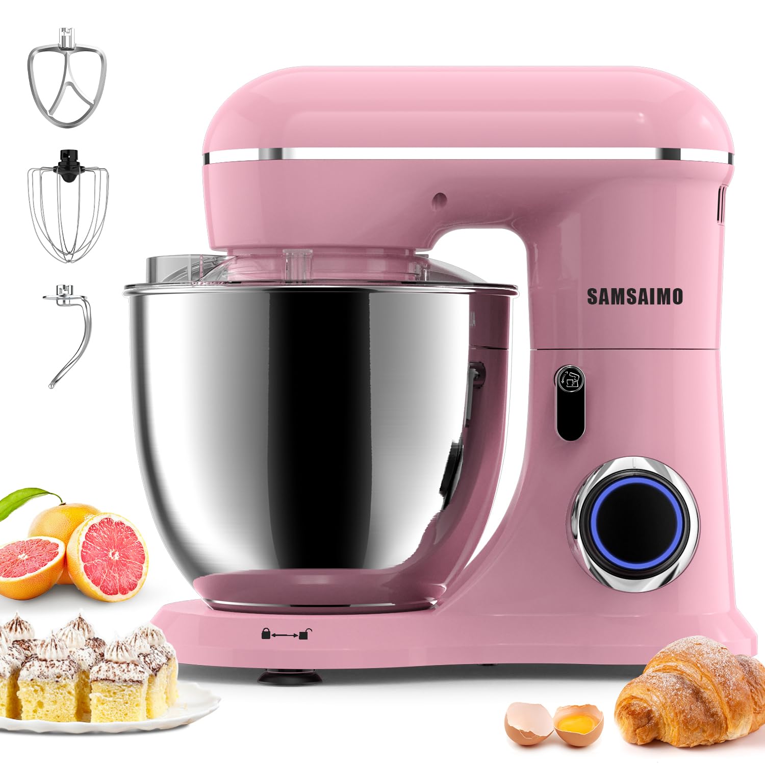 660W 10-Speed 3-in-1 Electric Stand Mixer with Pulse Button - Includes 6.5QT Stainless Steel Bowl, Dough Hook, Beater & Whisk - Perfect for Baking Cakes, Cookies, Bread & More - Sakura Pink Kitchen Mixer for Home Bakers