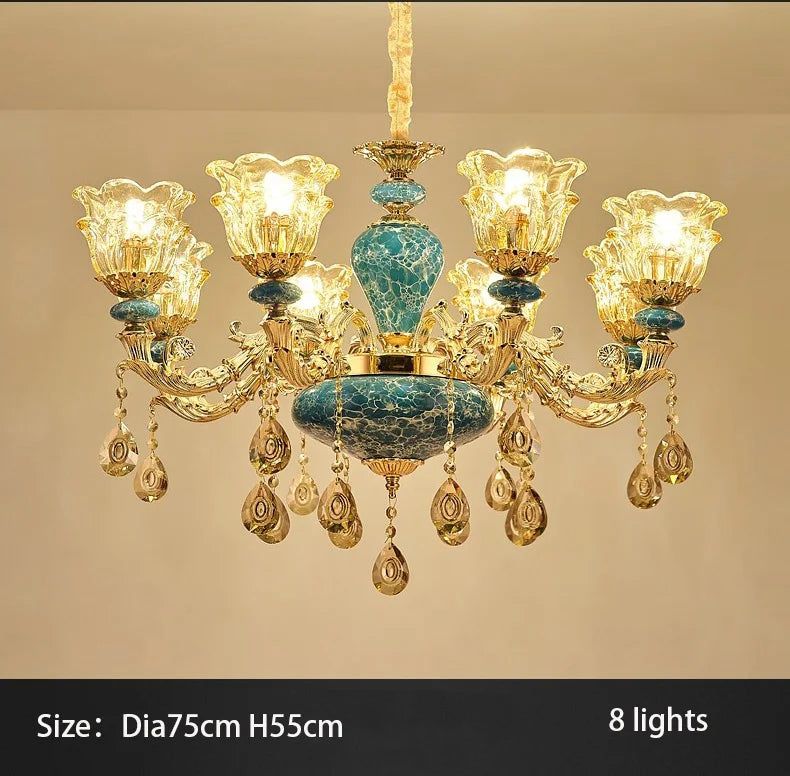 K9 Crystal Ceramic Chandelier - Elegant Crystal Ceiling Light Fixture for Dining Room, Living Room & Bedroom Lighting Decor