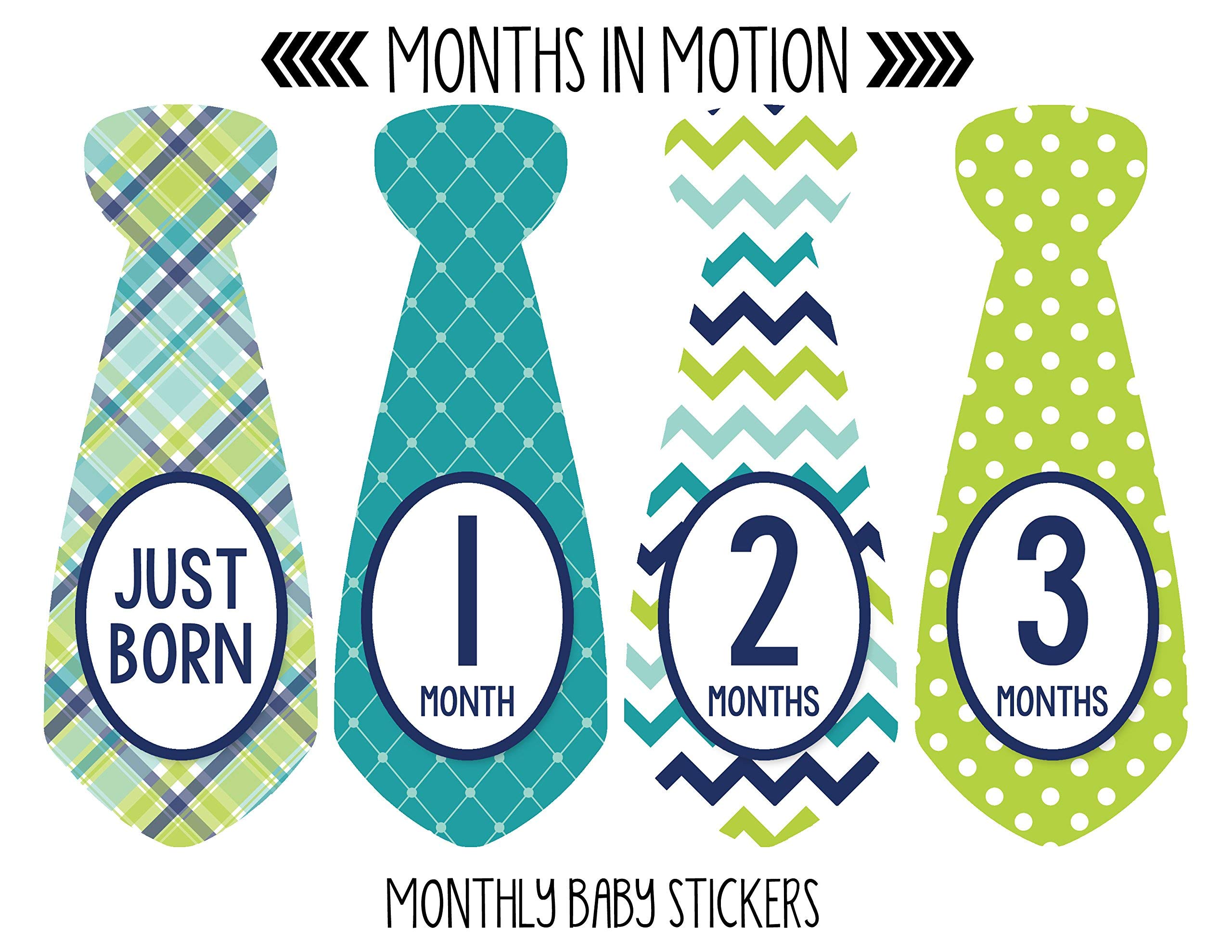 Baby Monthly Milestone Necktie Stickers - Newborn Boy Growth Photo Props - Set of 20 Adhesive Month Stickers for Baby's First Year - Perfect for Monthly Photo Shoots, Scrapbooking & Memory Keepsakes