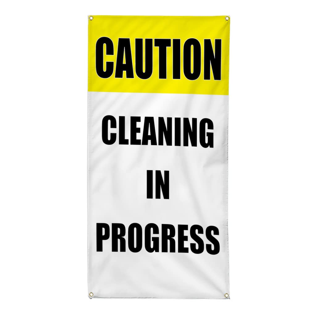 Vertical Vinyl Banner - 96x48 Inches Weatherproof Outdoor Sign with 8 Grommets for Business, Caution Cleaning in Progress, Industrial Yard Advertising | Perfect for Construction Sites, Retail Promotions & Safety Warnings