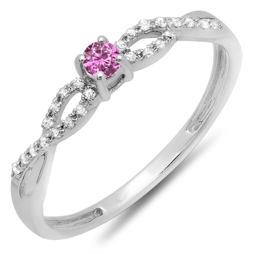 Exquisite 14K Solid White Gold Round Pink Sapphire & White Diamond Engagement Ring for Women | Dazzlingrock Bridal Collection | Perfect for Proposals, Weddings & Anniversary Gifts