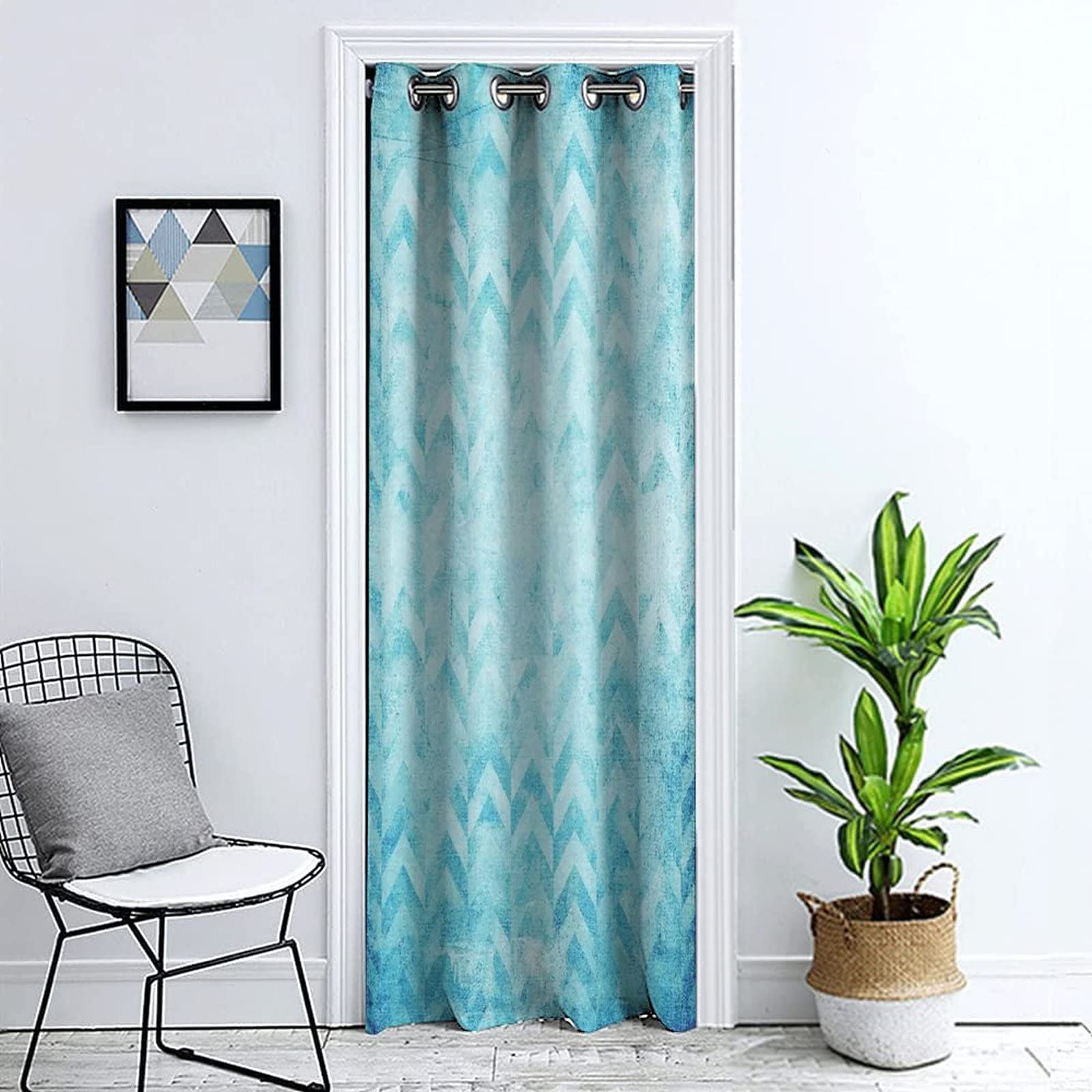 Turquoise Geometric Vintage Print Door Curtain - 51x78 Inch Privacy Grommet Panel for Doorways, Windows & Closets | Perfect for Bay Windows, Bedrooms & Boho Home Decor