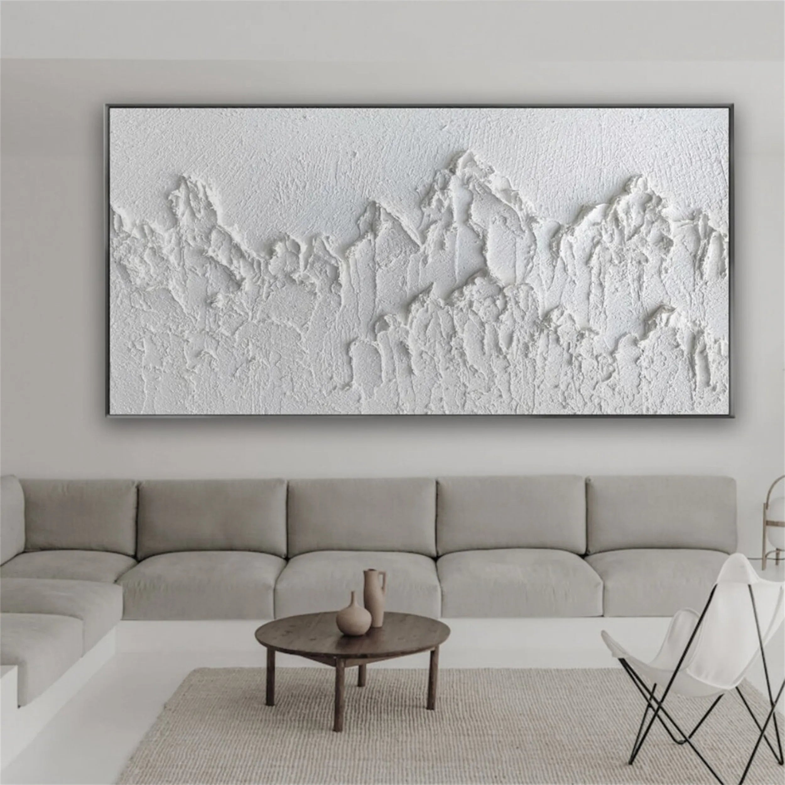 White Minimalist Textured Painting Canvas - Modern Abstract Wall Art for Living Room, Bedroom & Office Decor | Premium Quality #MM195