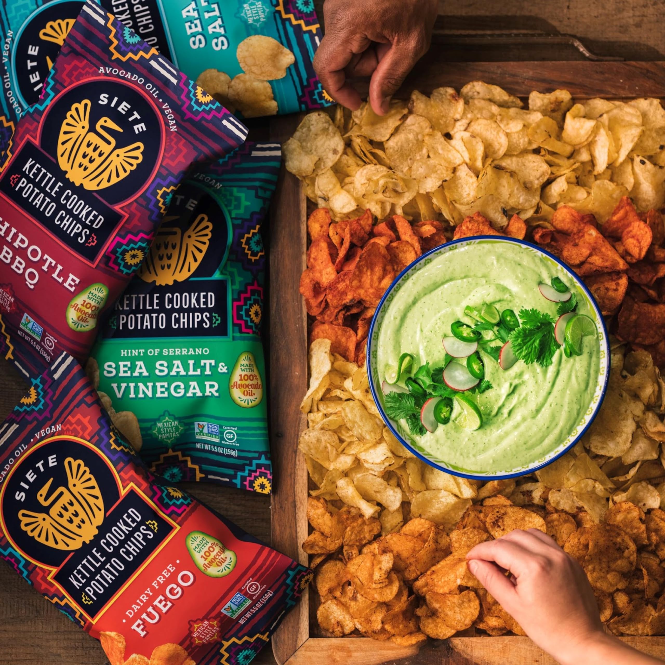 Siete Grain Free Potato Chips - Kettle Cooked, Gluten Free, Vegan, Non GMO Snacks with Sea Salt (Pack of 6) | Healthy Crunchy Snack for Parties, Road Trips & Keto Diet