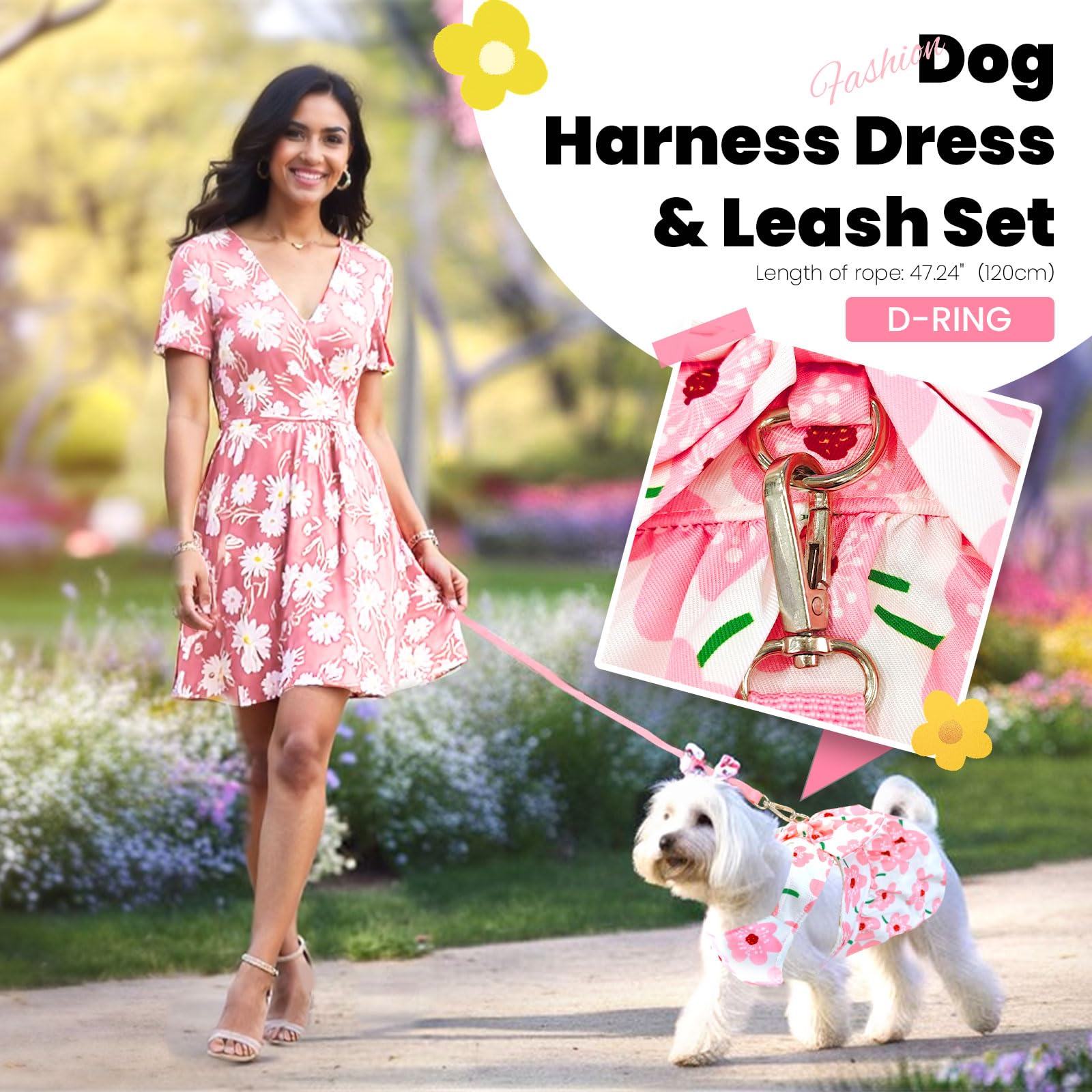 Cute Pink Floral Dog Dress with Bowknot - Summer Pet Outfit for Small Female Puppies | Princess Costume Set for Holidays, Birthdays & Parties | Perfect for Cat & Dog Fashion, Photo Shoots & Special Occasions (Pink, Small)