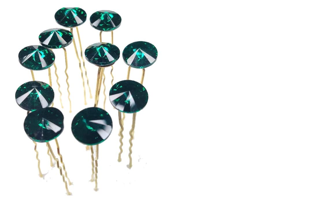 Mahabal Creations 12pcs Green Crystal Bridal Hair Pins - Elegant Hair Jewelry for Weddings, Parties & Special Occasions